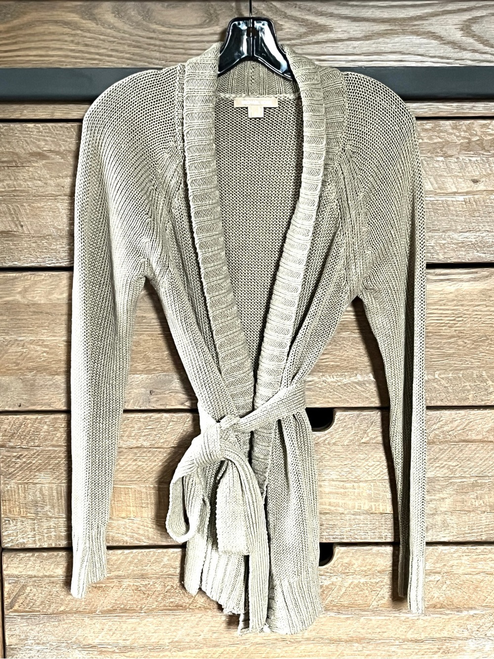 Michael Kors Linen Belted Cardigan Sweater Beige Shawl Collar Knit Small